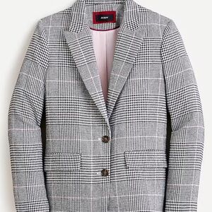 NWT J. Crew Glen Plaid Italian Wool Boyfriend Blazer Size 6 Black White Pink